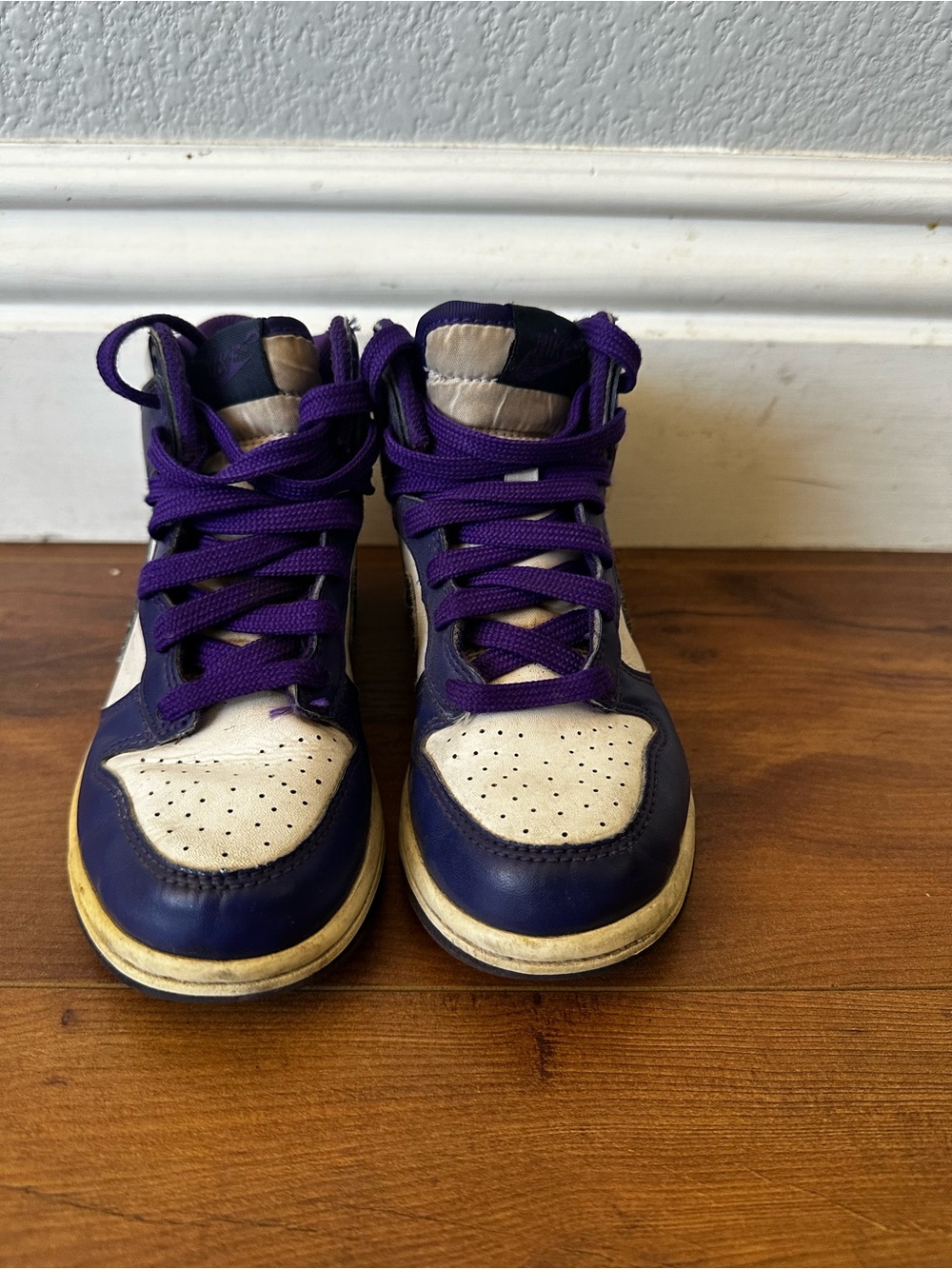 Nike Kids Size 13C- High-Top Sneakers in Purple and White